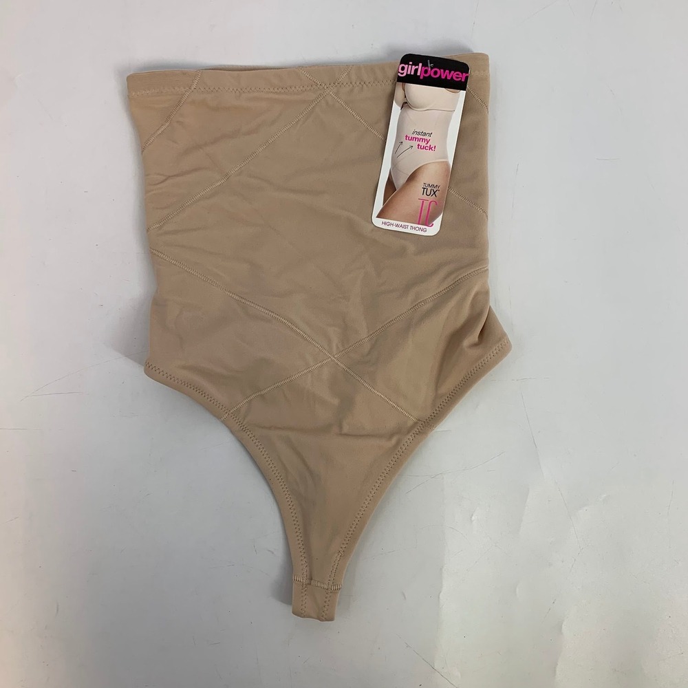 Girl Power TC Tummy Tux Warm Beige High Waist Thong Panty‎ Shapewear - Size M